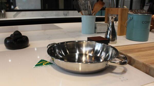 Stainless Steel Satay Fry Pan - 28cm - Riveted Double Short Handles - Image 2