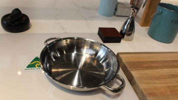 Stainless Steel Satay Fry Pan - 28cm - Riveted Double Short Handles - Image 3