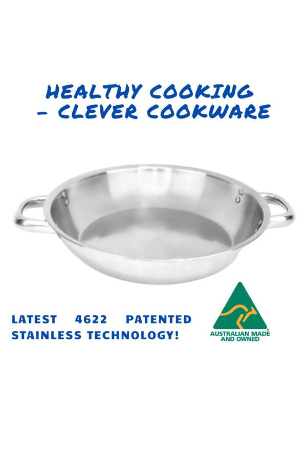 Stainless Steel Satay Fry Pan - 28cm - Riveted Double Short Handles