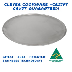 15 and 1/2 Inch (395mm) Pizza Trays from new 0.7mm Core 4622 Ferritic Stainless Steel – Crispy Crust Guaranteed! even on Gluten Free Pizza!