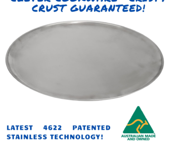 13 and 1/2 Inch (355mm) Pizza Trays from new 0.7mm Core 4622 Ferritic Stainless Steel – Crispy Crust Guaranteed! even on Gluten Free Pizza!