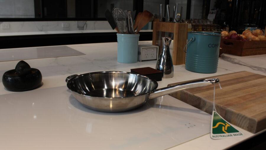 Stainless Steel Satay Fry Pan - 28cm - Riveted Double Handles (long and short) - Image 2