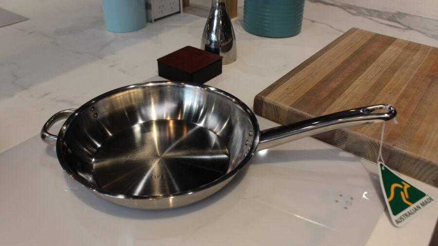 Stainless Steel Satay Fry Pan - 28cm - Riveted Double Handles (long and short) - Image 3