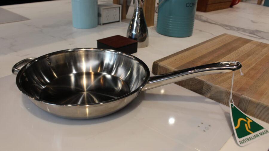 Stainless Steel Satay Fry Pan - 28cm - Riveted Double Handles (long and short) - Image 4